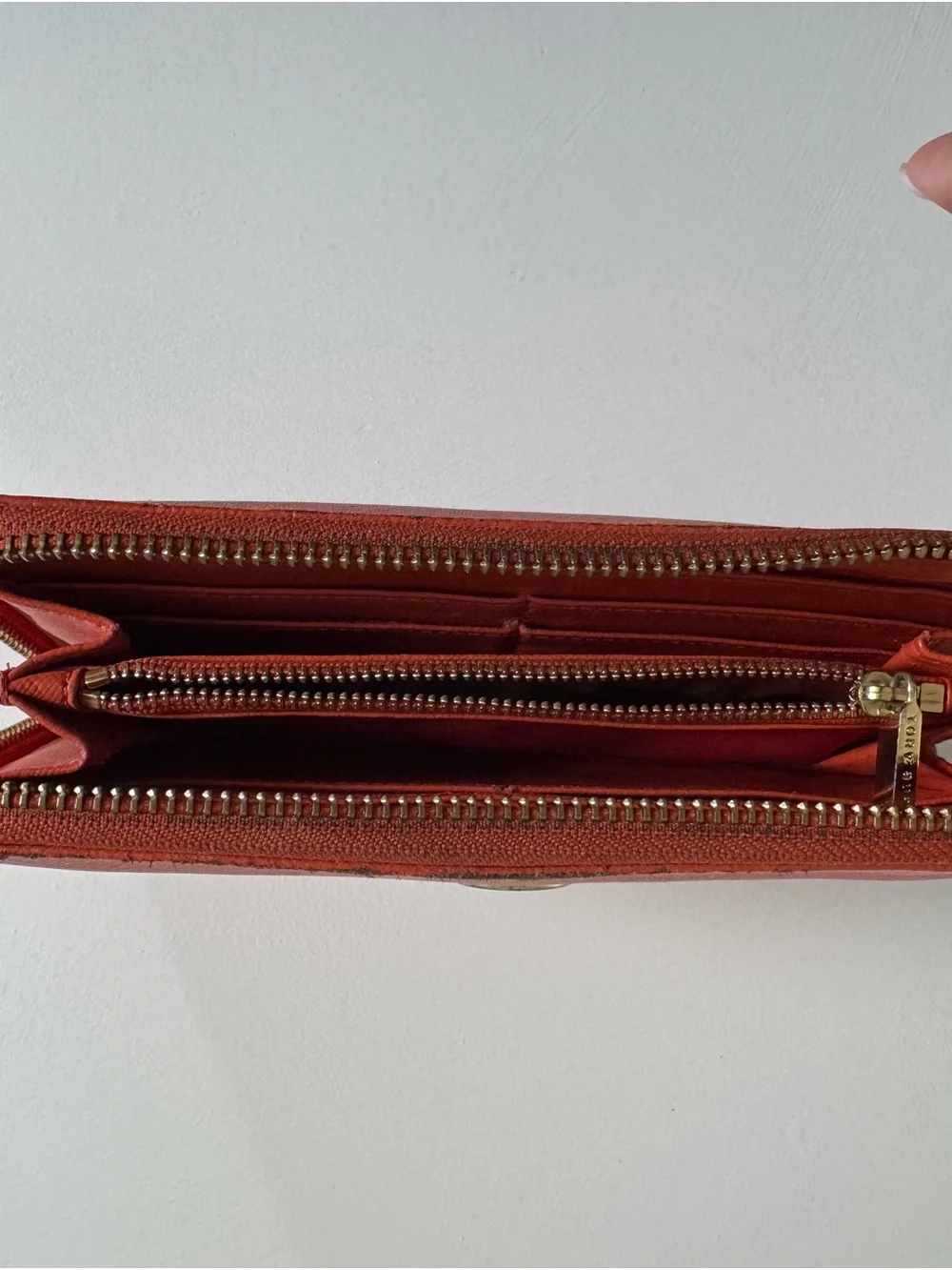 Tory Burch Coral-Orange Zip Wallet with Gold Logo